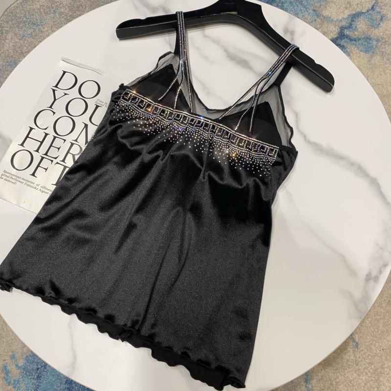 Ins Supre Fire Autumn Women's Drilling Shoulder Strap Mesh Stitching Sexy Mercerized Cotton Camisole Women Tube Top 220325