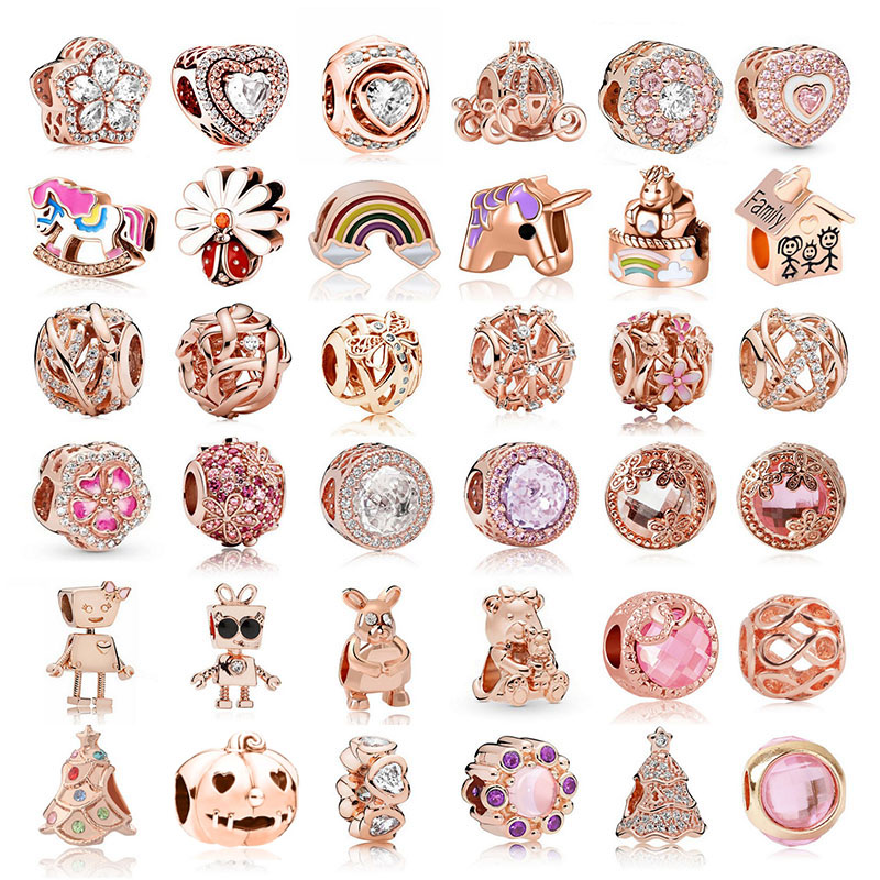 new popular 925 sterling silver rose gold ladybug rainbow unicorn robot big hole beads for original charm bracelet diy womens fashion accessories