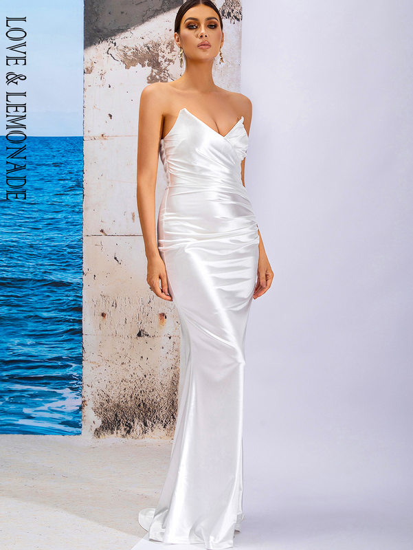 LOVE&LEMONADE White Sexy Deep V Neck Tube Top Sleeveless Open Back Slim Party Long Dress LM84045-WHITE 220507