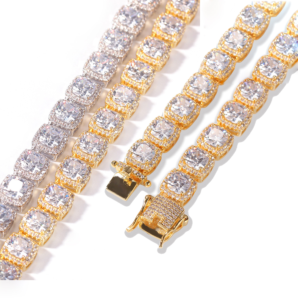 10mm Hip Hop Mens Square Rock Sugar Chain Necklace Bracelets Jewelry TopBling Zircon