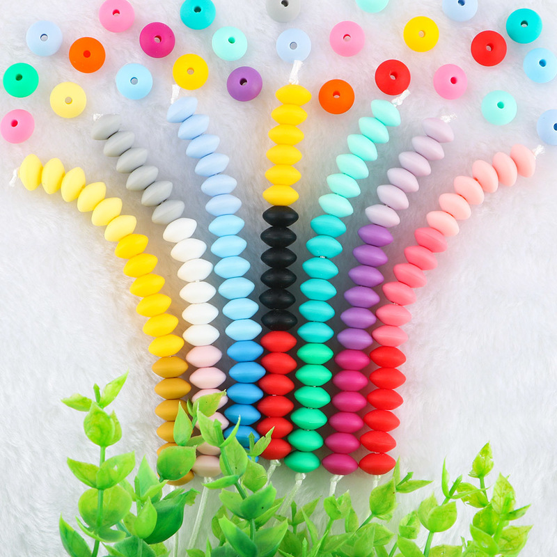 Kovict 50pcs Baby Teething Toys Pearl Silicone Beads Lentil 12mm Baby Teether Beads DIY Necklace Jewelry Bead Baby Care Toy 220602