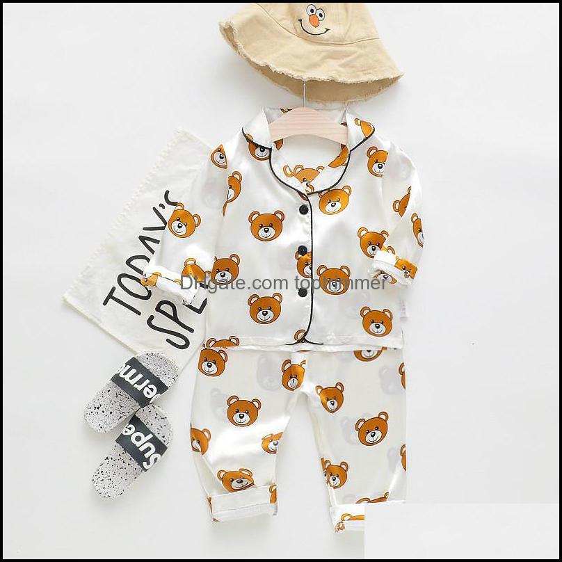Autumn Childrens Pajamas Set Baby Boy Girl Clothes Casual Long Sleeve Sleepwear Kids Tops Pants Toddler Clothing Sets Drop Delivery 2021 B