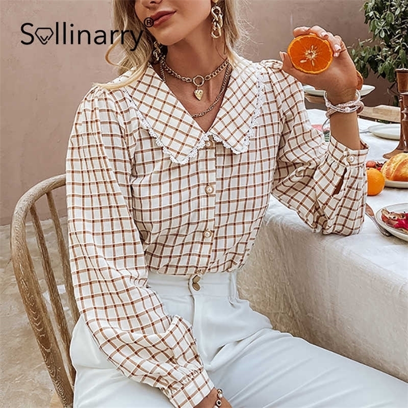 Sollinarry Autumn Office Lady Gingham Square Pattern Shirt Women Casual V-neck Brown Skinny Blouse Female Regular Sleeves Top 210709
Sollinarry Autumn Office Lady Gingham Square Pattern Shirt Women Casual V-neck Brown Skinny Blouse Female Regular Sleeves Top 210709