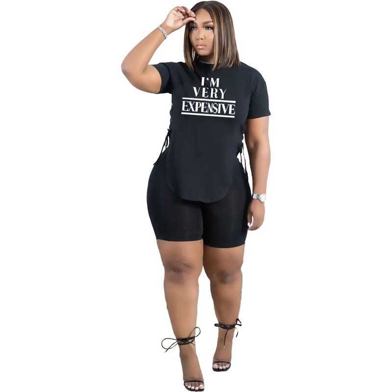 Plus Size Summer Women Tracksuits Solid T-shirt + short Pants Ripped Jogger Suits 2 PCS Sets Letter Printed Outfits S-4XL Designer Clothing