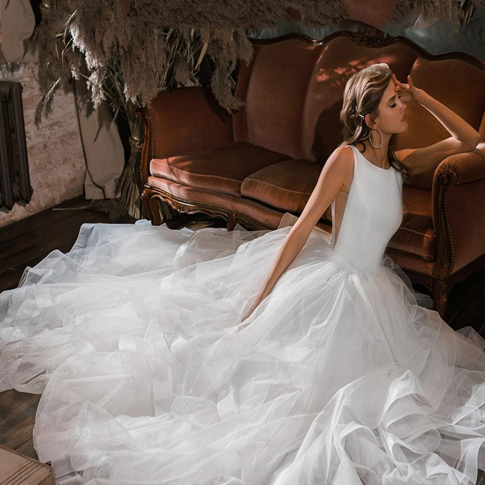 Elegant A-line Wedding Dresses Sleeveless Strapless High Neck A Line Bridal Gowns Lace Satin Lace Ruffles High Waist Plus Size Sweep Length Train Cust