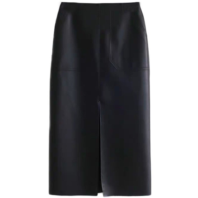 Slim Straight Faux Leather Skirts Women Spring Package Hip Long PU Jupe Chic Split Designed Fashion Solid Mujer Faldas 220317