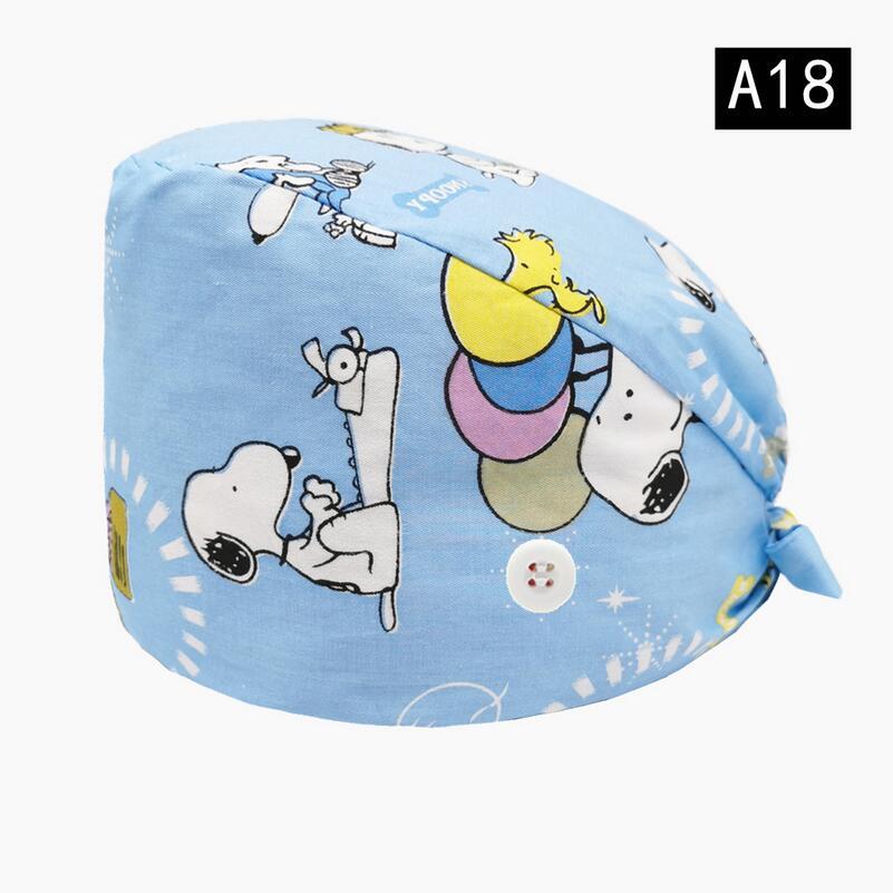 Print Scrub Cotton Nurse Hat Floral Bouffant Sanitary Cap with Sweatband Cartoon Printing Nursing Confortable Colorful Caps