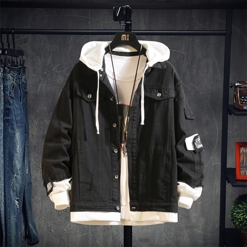 Pink Black Green Jeans Jacket Men Slim Streetwear Ripped Denim Jacket Hoodie Men Hip Hop Bomber Jacket Homme Autumn 201128