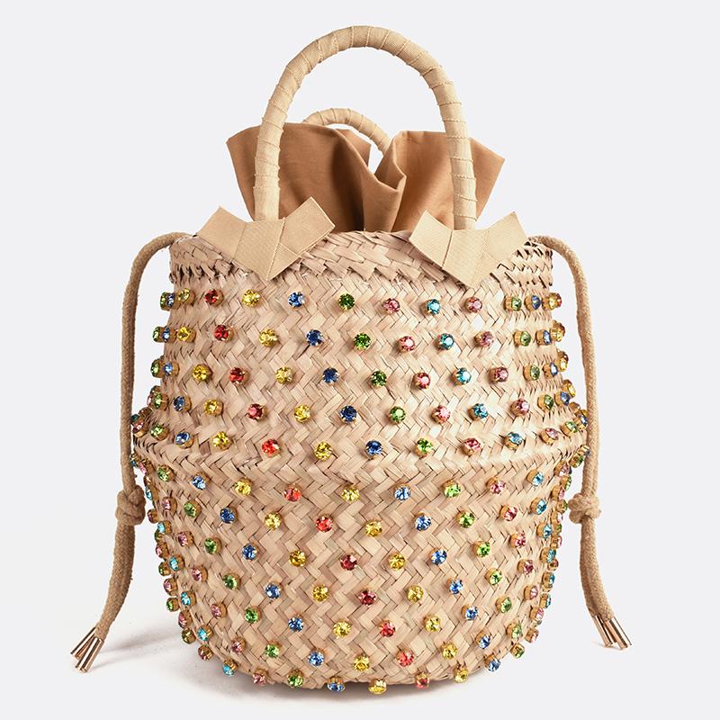 Evening Bags Luxury Colorful Diamonds Rattan Women Handbags Design Wicker Woven Lady Tote Bag Summer Beach Straw Casual Bali Bucket Purse, Beige color shoulder
Evening Bags Luxury Colorful Diamonds Rattan Women Handbags Design Wicker Woven Lady Tote Bag Summer Beach Straw Casual Bali Bucket Purse, Beige color shoulder