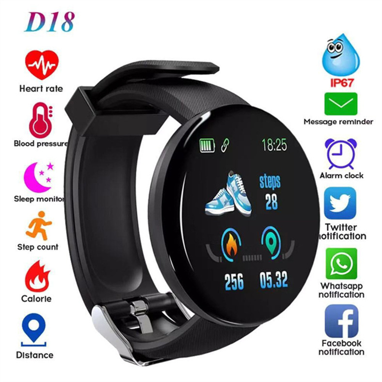 D18 Smart Watch Men Blood Pressure Waterproof Wristbands Smartwatch Women Heart Rate Monitor Fitness Tracker Watch Sport For Android IOS