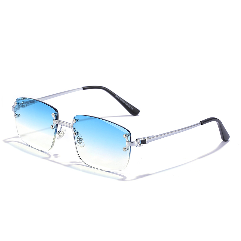 HBK Gradien Blue Lens Rimless Square Sunglasses Men TOP Quality Metal Unisex Glasses For Men Frameless Men's Sunglasses 220429