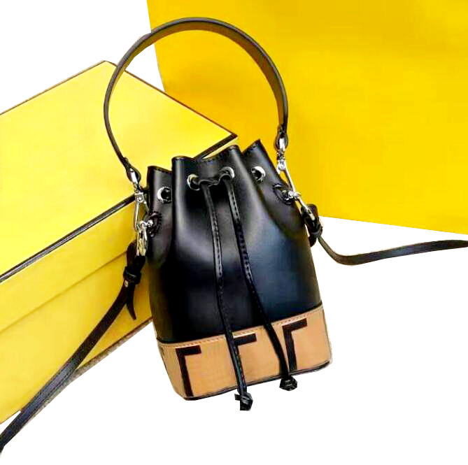 Top Quality Designer Bags with yellow box Bucket Luxury Fashion Shoulder handbag Women Black Genuine Leather Tote Bag Detachable Shoulder Strap Fende Handbags
