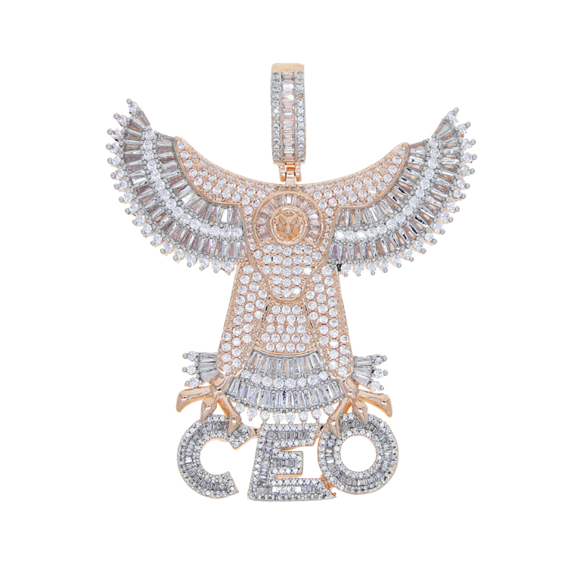 Rose gold silver plated Letter CEO Eagle Pendant Necklace with Rope chain Iced Hip Hop Men Charm Necklaces Jewelry Paved 5A Cubic Zircon Stones For Pa