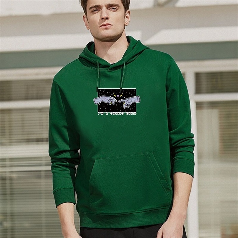 Hoodies Men Casual Pullover Pocket Sweatshirts Long Sleeve Hand Printing Sweatshirt Drawstring Fashion Clothes Top Streetwear 220816wtt