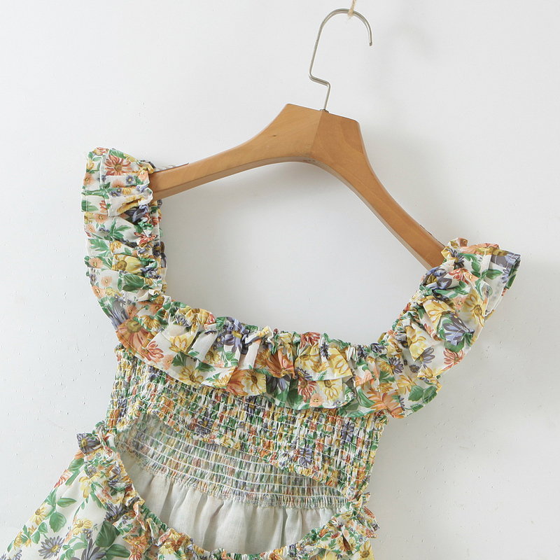 Sexy Floral Print Back Waist Hollow Out Backless Ruffle Strap Mini Dress Sleeveless Short Tank Dresses Holiday Woman Robe 220511