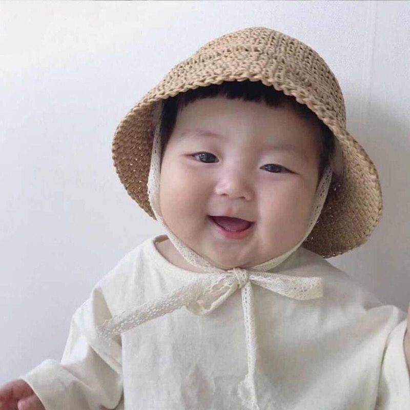 Summer Straw Baby Hat Lace born Bucket Kids Sun s Cap Children Panama Outdoor Travel Beach 220611