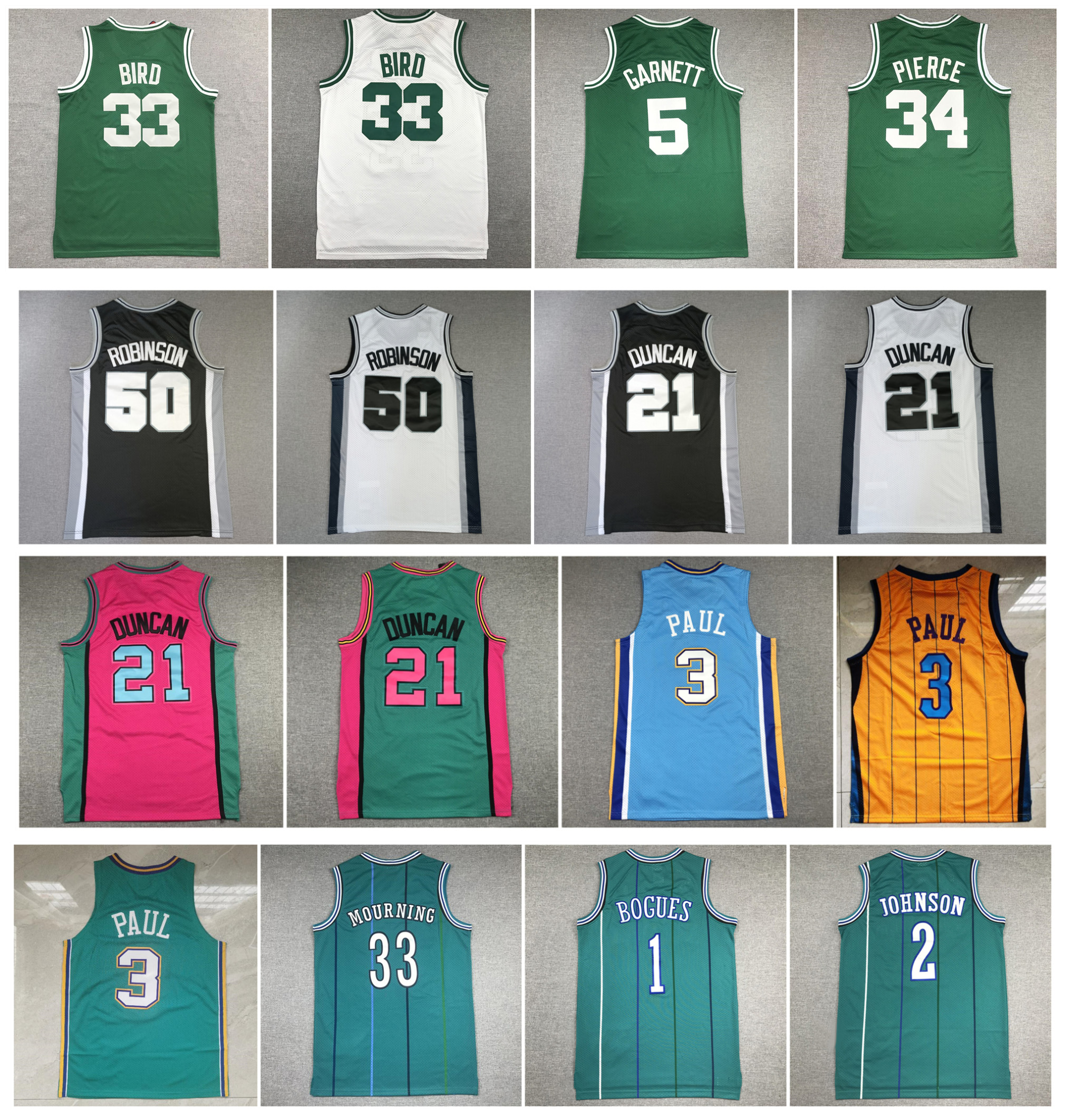 David Robinson Basketball Jerseys Tim Duncan Hornets Chris Paul Muggsy Bogues Larry Johnson Jersey Alonzo Mourning Larry 33 Bird Kevin Garnett Paul Pierce, As pic 
David Robinson Basketball Jerseys Tim Duncan Hornets Chris Paul Muggsy Bogues Larry Johnson Jersey Alonzo Mourning Larry 33 Bird Kevin Garnett Paul Pierce, As pic