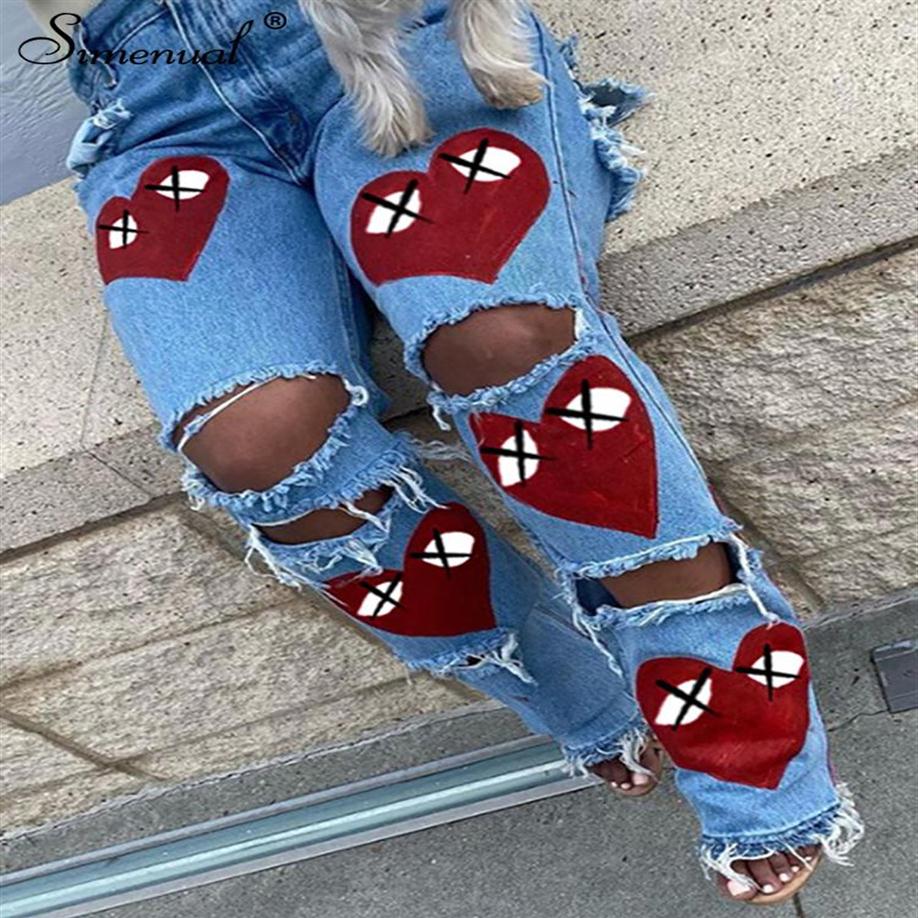 Women' Jeans Simenual Heart Print Denim Cut Out Distressed For Women Baddie Clothes Streetwear High Waist Baggy Pants In Blu3394, Pink
Women' Jeans Simenual Heart Print Denim Cut Out Distressed For Women Baddie Clothes Streetwear High Waist Baggy Pants In Blu3394, Pink