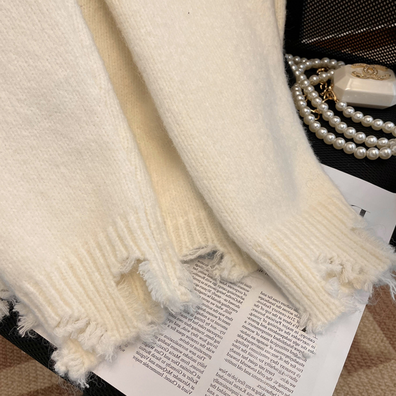 Ivory Outerwear Winter Womens Clothing Fashion Lazy Wind Vintage V Neck Contrasting Colors Splicing Knitting Long Sleeves Tops 220817