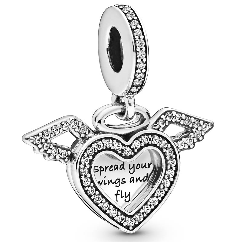 S925 Sterling Silver Dangle Charm Rose Gold Sparkg Dragoy Heart And Angel Wings Pendant Beads Bead Fit Charms Bracelet DIY Jewelry Accessories