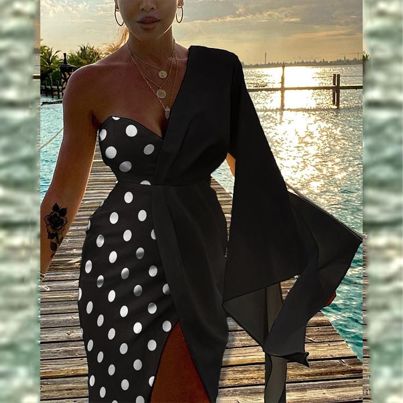 Casual Dresses Celebration Elegant One Shoulder Women Dress Sexy V-Neck Lady Party Autumn Fashion Female Flared Sleeves Split, Black;gray
Casual Dresses Celebration Elegant One Shoulder Women Dress Sexy V-Neck Lady Party Autumn Fashion Female Flared Sleeves Split, Black;gray