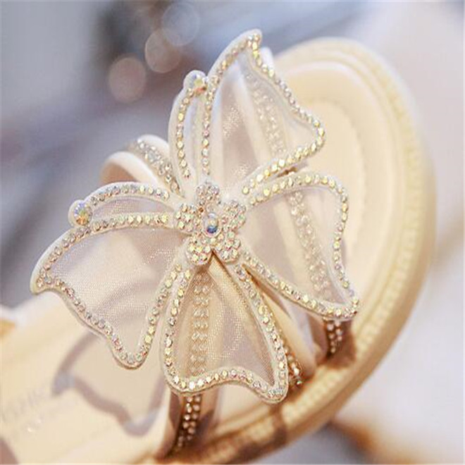 New Style Children Girl Sandals Summer Bow Rhinestone Princess Shoes Soft -bottom Kids Baby Open Toe Sandal