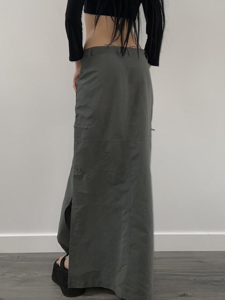 Rockmore Harajuku Slit Cargo Long Skirts Y2K Low Waist Maxi Skirt WomenS AnkleLength Skirt 2000s Retro Fairycore Grunge Outfit 220701