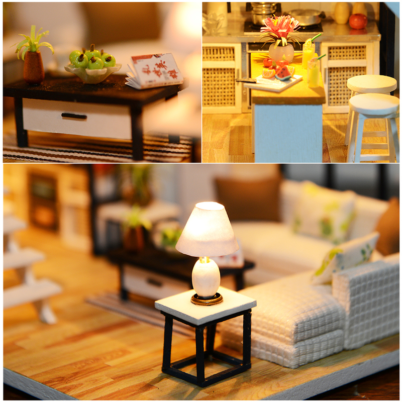 Cutebee DIY Dollhouse Kit Apartment Loft Wooden Miniature Doll Houses With Furniture LED Lights for Children Birthday Gift 220720 - view 6