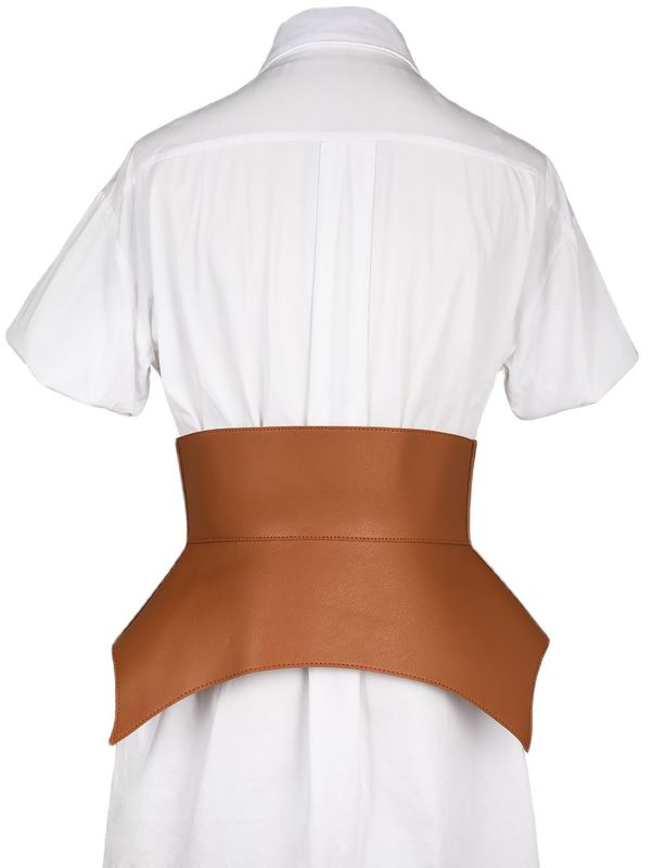 Brown Irregular Pu Leather Long Wide Belt Punk Style Women Fashion Autumn Winter PU Waistband Corset Belts 220812