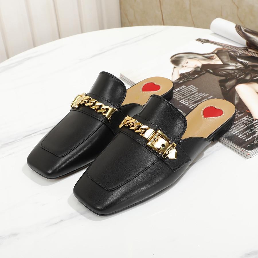 Designer Square Head Chain Women Slippers Top Quality Leather Luxury Fashion Simple Versatile Loafers Low Heel Non-slip Casual Slipper Comfort Sandals 35-40 -9 box, Black
Designer Square Head Chain Women Slippers Top Quality Leather Luxury Fashion Simple Versatile Loafers Low Heel Non-slip Casual Slipper Comfort Sandals 35-40 -9 box, Black