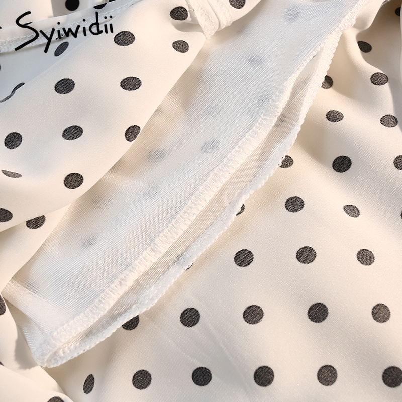 Syiwidii Shirring Side Slit Women's Skirts Polka Dot Print White High Waist Back Elastic Band Elegant Ladies Midi Long Skirt 220317