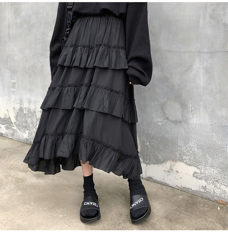 Fashion Temperament Fairy Skirt Gentle Delicate Comfort Cake Skirt Female Solid Vintage Chiffon Skirt Jupe Femme 15632 220701