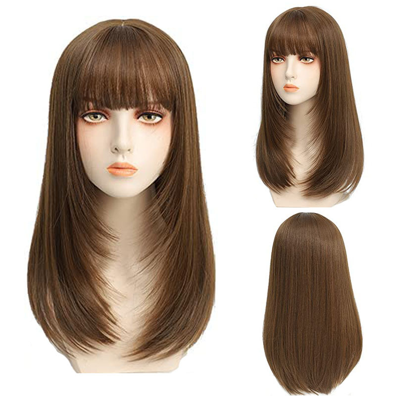 Fashion Long Straight High Temperature wig with bangs for Woman Cosplay wig