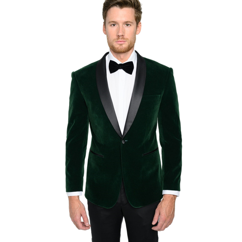 Dark Green Men Suits Velvet Wedding Tuxedos Slim Fit Shawl Lapel Man Tuxedo One Button Groom Formal Wear 2 Piece Prom Party Blazer Jacket+pants