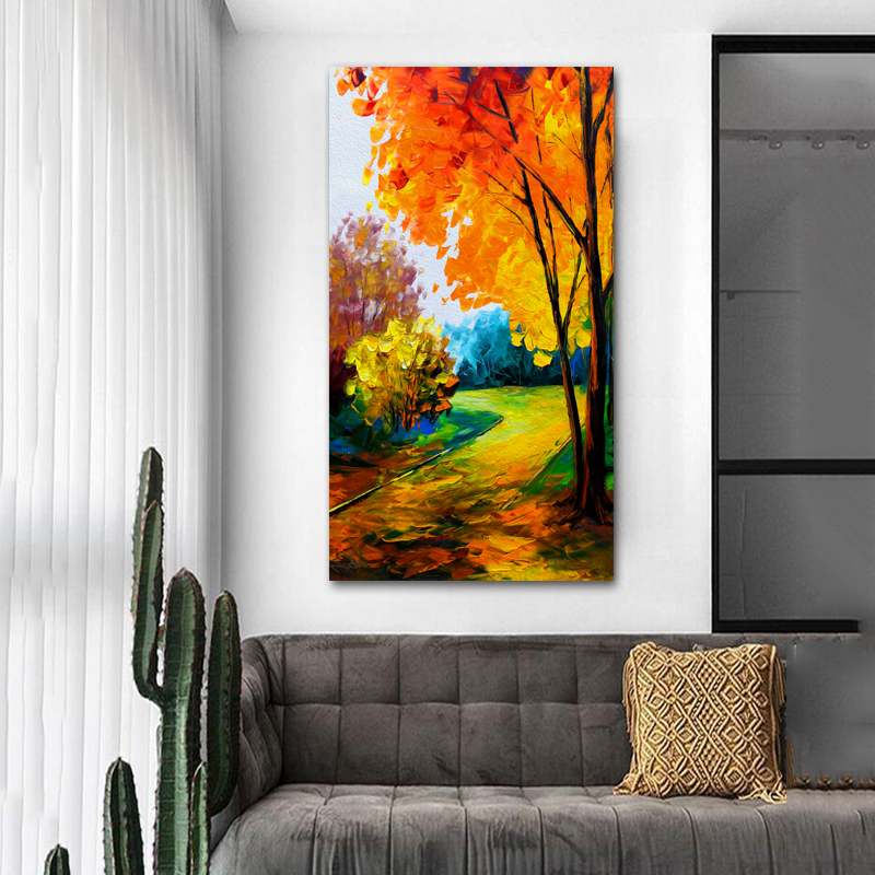 Tree Oil Painting Printed on Canvas Prints Landscape Wall Art for Living Room Home Decor Golden Forest Indoor Decorations