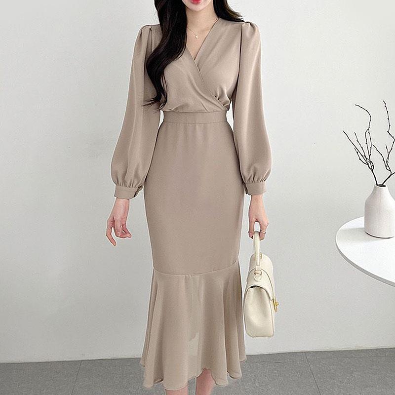 Korean Chic Elegant Cross V Belt Waist Puff Sleeve Mermaid Dress Women Hip Bodycon Vestido De Mujer Slim Black Chiffon
Korean Chic Elegant Cross V Belt Waist Puff Sleeve Mermaid Dress Women Hip Bodycon Vestido De Mujer Slim Black Chiffon