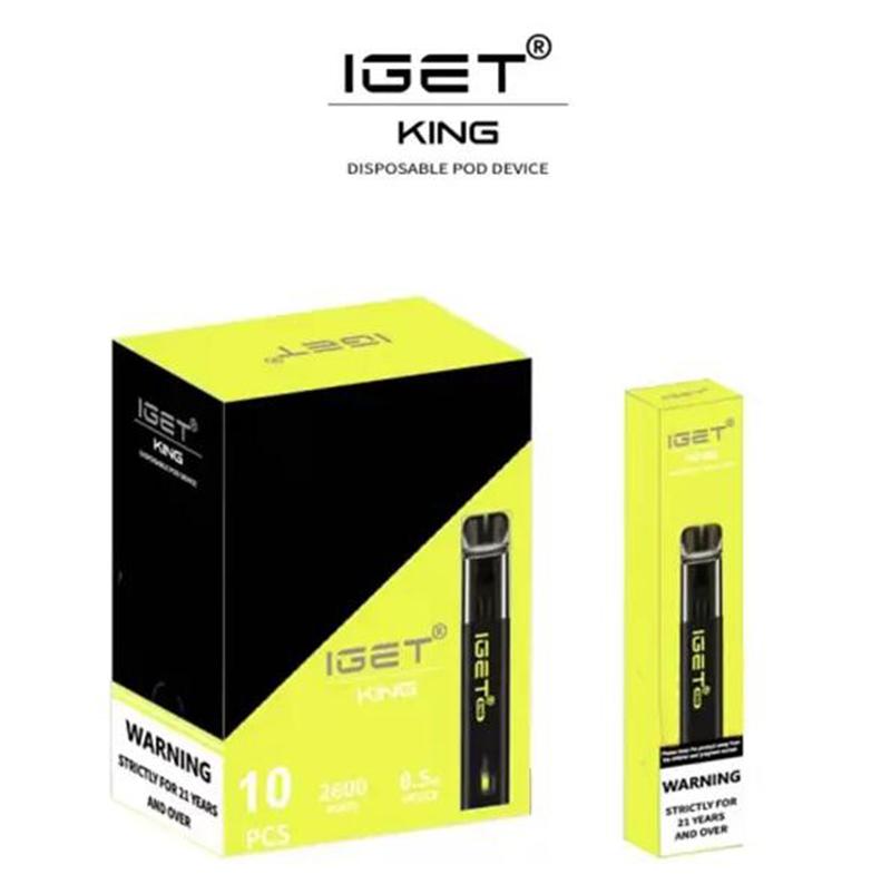 Authentic Iget King 2600 Puff Disposable Vape Pens Electronic Cigarettes 1400mAh Battery 8.5ml pod 6 % 25colors bulk VS I get Igets BAR XXL MEGA MAX puff cigarette
Authentic Iget King 2600 Puff Disposable Vape Pens Electronic Cigarettes 1400mAh Battery 8.5ml pod 6 % 25colors bulk VS I get Igets BAR XXL MEGA MAX puff cigarette