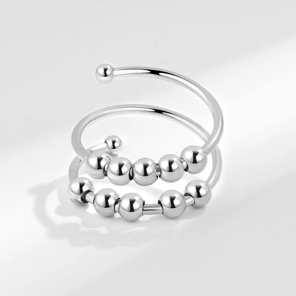 Adjustable Anti Anxiety Ring with Beads Fidget Spinning Ring for Women Men Gold Silver Anxiety Worry Finger Ring Thin Spinning Bead Rings Whoelsale Pr