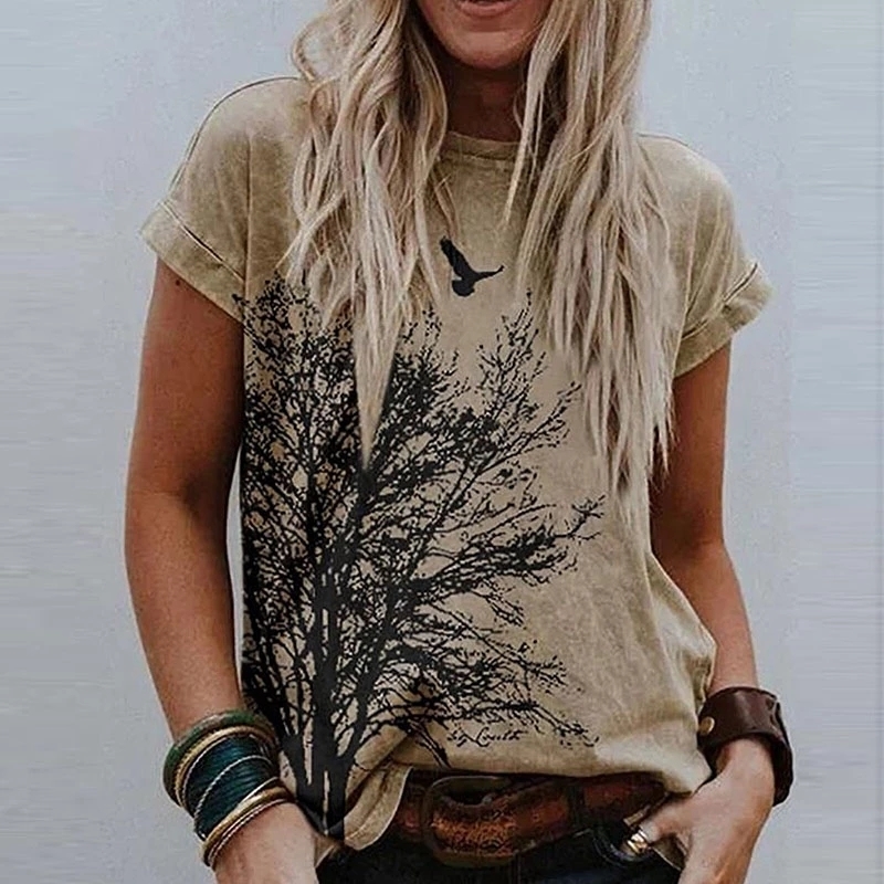 Casual Women T Shirt Summer Vintage Heart Print Short Sleeve Tee Tops Fashion Loose Flower Print Female Pullover Tops 220527