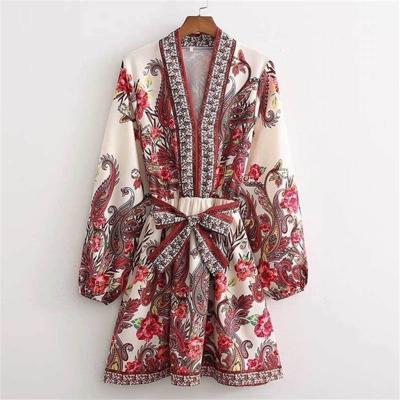 Women Print Dress With Belt Spring Fashion V neck Vintage Patter Above Knee Clothing Female Casual Vestido 220614, Lt4867
Women Print Dress With Belt Spring Fashion V neck Vintage Patter Above Knee Clothing Female Casual Vestido 220614, Lt4867