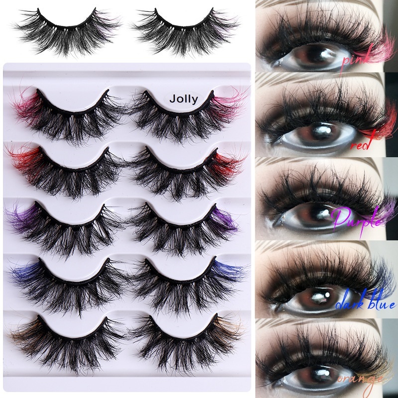 Fashion Multilayer Thick Color False Eyelashes Extensions Curly Crisscross Hand made Reusable Winged Fake Lashes Mink Hair Eyes Makeup