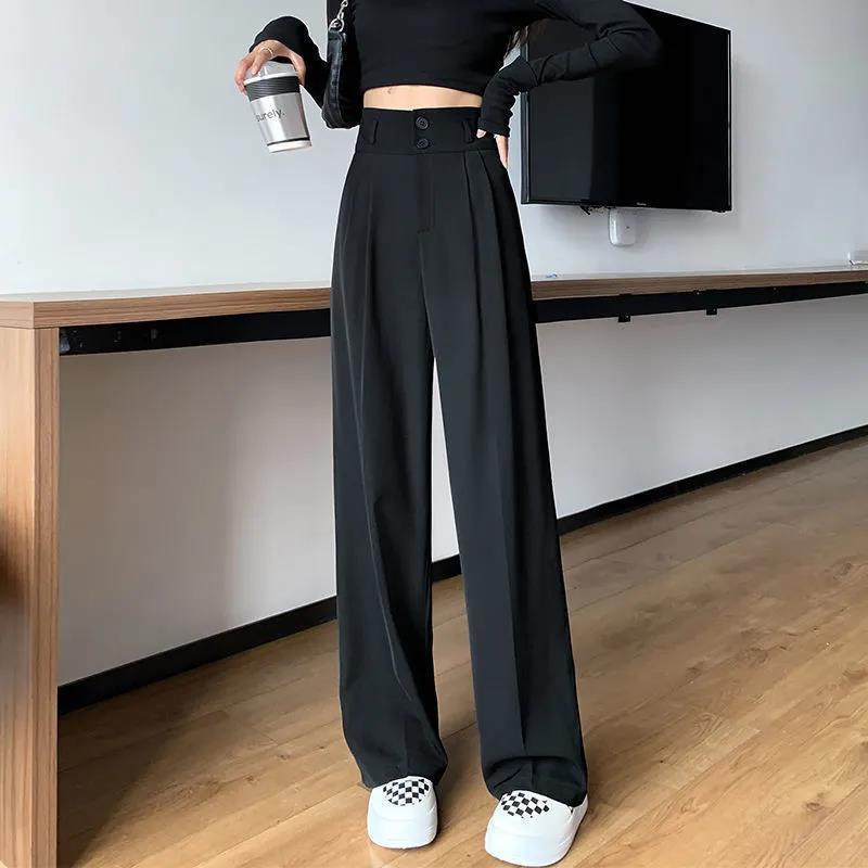 Black Suit Pant's Spring Summer Casual Straight Tube Drape Loose WideLeg Pants HighWaisted Fashion Trousers 220526