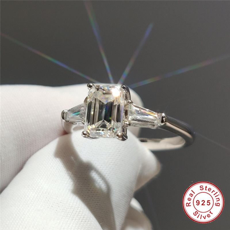 Cluster Rings Geoki 925 Sterling Silver Emerald Cut 1-2 Ct Passed Diamond Test D Color VVS1 Moissanite Wedding Ring Female Luxury Jewelry Gi