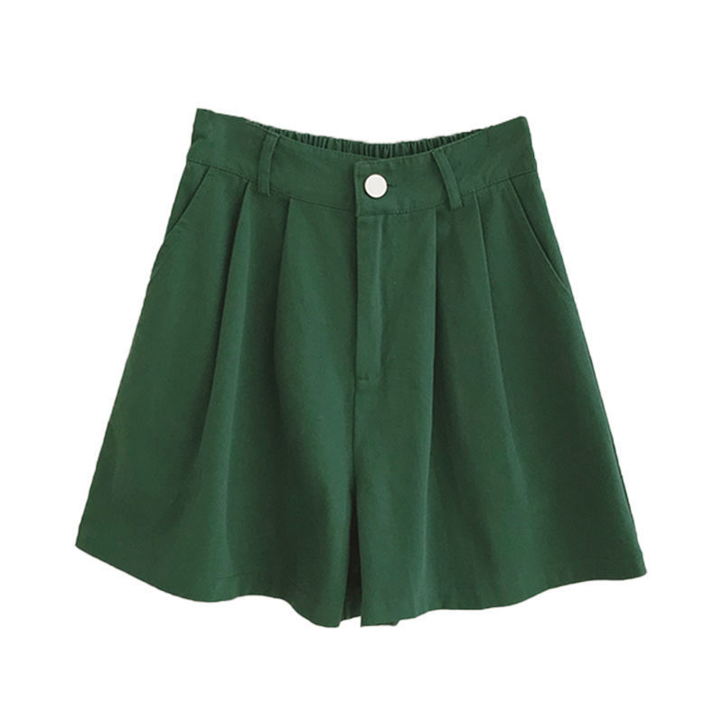 Women s Summer Shorts Korean Style Candy Solid Color Cotton Casual Wide Leg Bermuda Button Fly High Waist Women 2220704