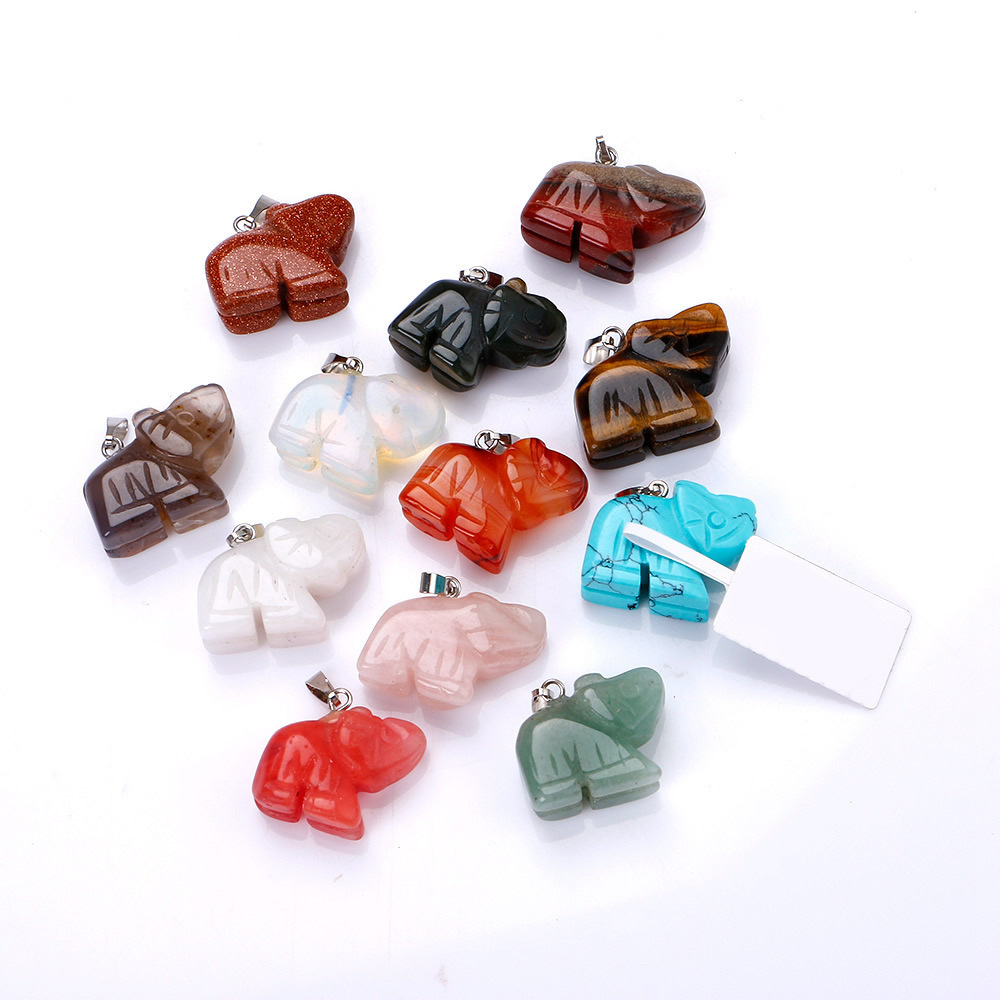 Natural stone Chakra Reiki Healing Quartz Crystal Carve Elephant Pendant Necklace for women men jewelr
