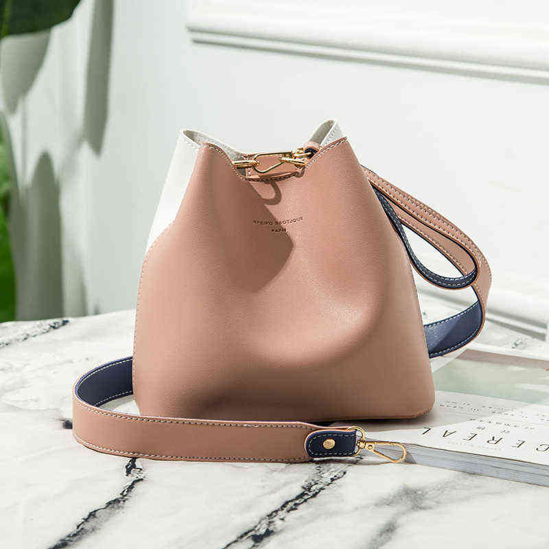 2022 New Arrivals Women's PU Leather Shoulder Bag High Quality Fashion Leisure Style Pure Color Composite Bag Large Bucket Bag G220524