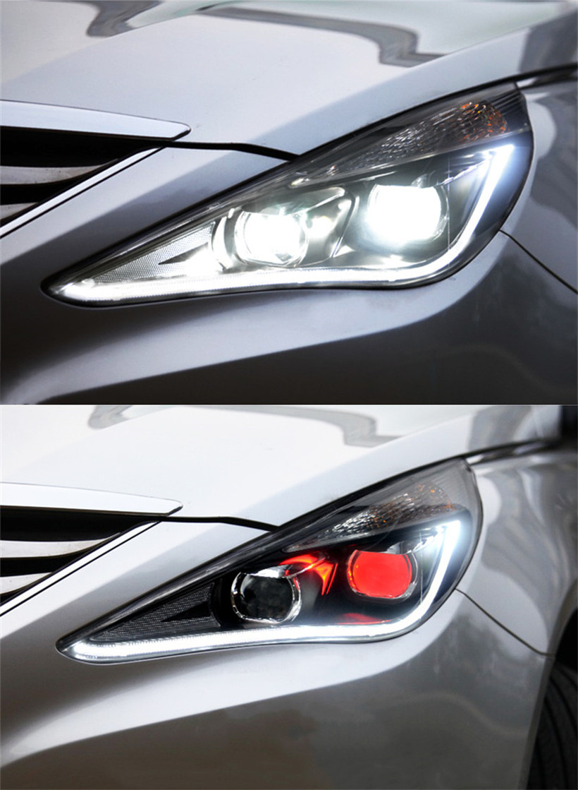 For Sonata 8 2011-16 Headlights Hyundai LED Daytime Running Light Waterproof Fog Lamp DRL Car Headlight Assembly