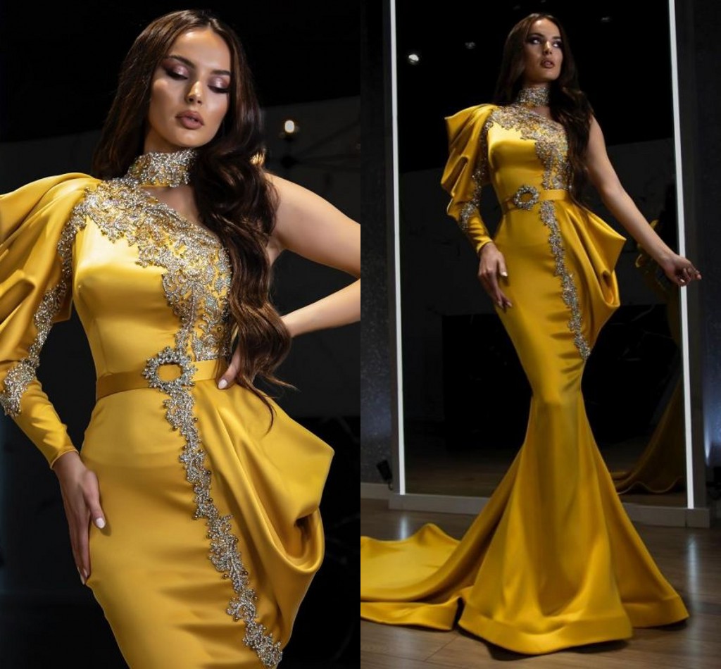 Crystals Dubai Arabic Mermaid Prom Dresses Yellow Gorgeous Beading Moroccan Kaftan Abaya High Collar One Shoulder Ruched Satin Formal Evening Pageant Gowns CL0650, Orange
Crystals Dubai Arabic Mermaid Prom Dresses Yellow Gorgeous Beading Moroccan Kaftan Abaya High Collar One Shoulder Ruched Satin Formal Evening Pageant Gowns CL0650, Orange