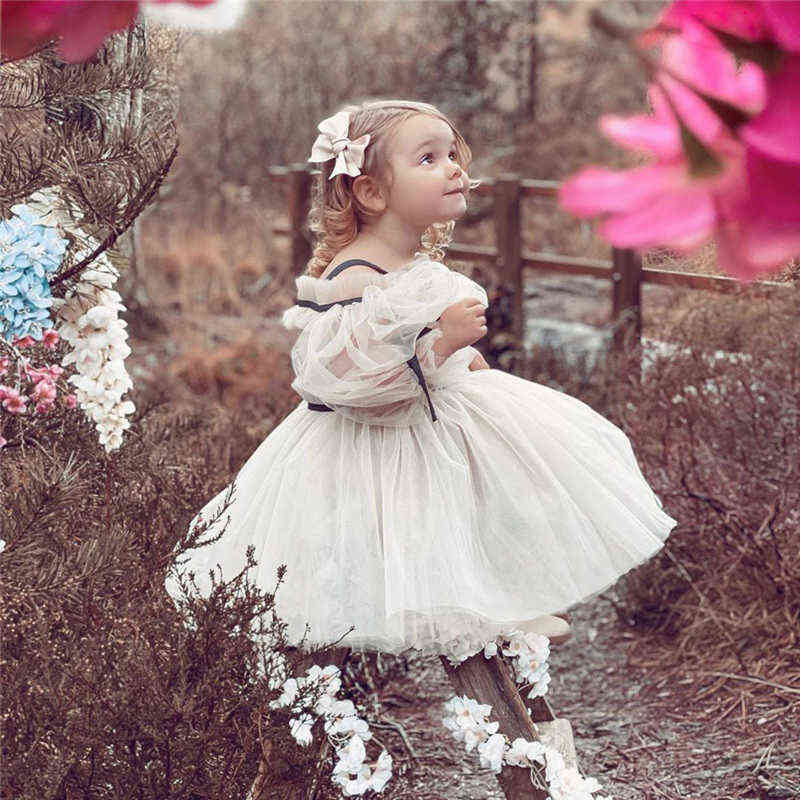 Girls' Dress Girls' Princess Dress Shoulderless Lantern Long Sleeve Bow Ball Gown Girls Party Prom Dress Birthday Gift 1-13Y Y220510