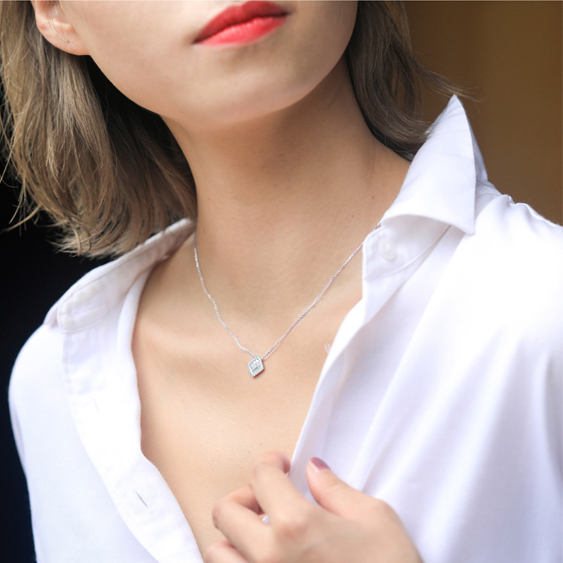 Choucong Square Pendant Luxury Jewelry 925 Sterling Silver T Princess Cut White Topaz CZ Diamond Gemstones Eternity Party Women Wedding Clavicel Neckl